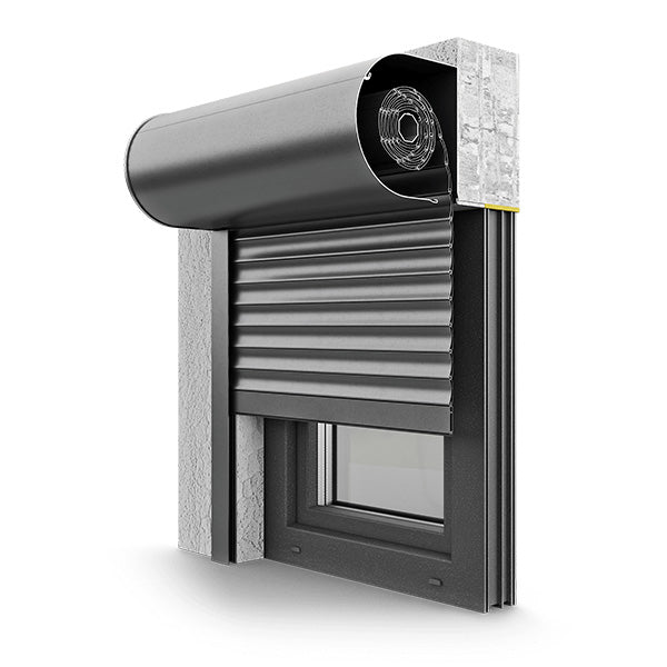 Roller shutters on a white background.